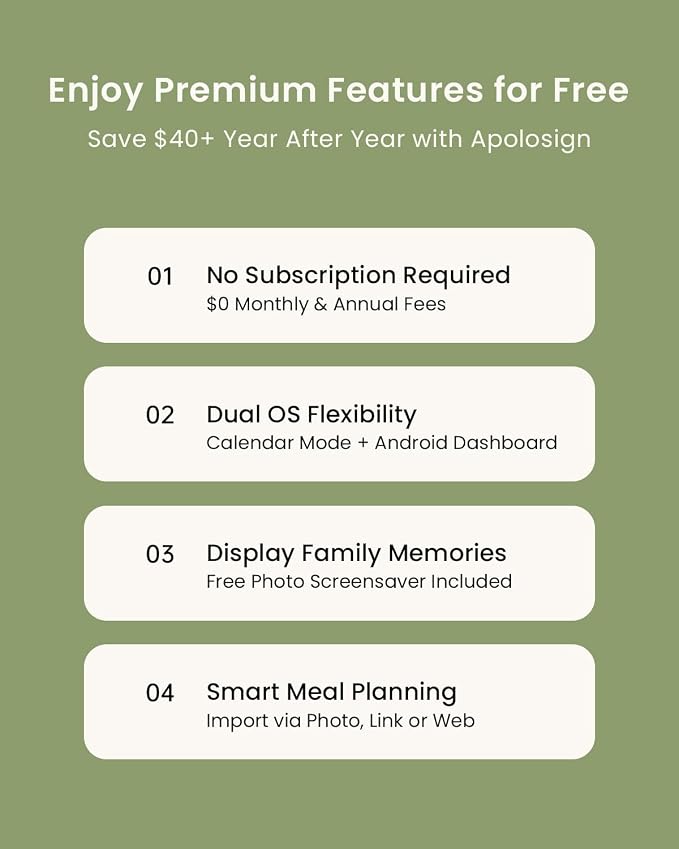 Apolosign 15.6-inch Digital Family Calendar, No Subscription Fee, Smart Wall Planner with Calendar Sync, Chore Chart & Touchscreen Display for Busy Families, Dual Mode, with Stand(White)