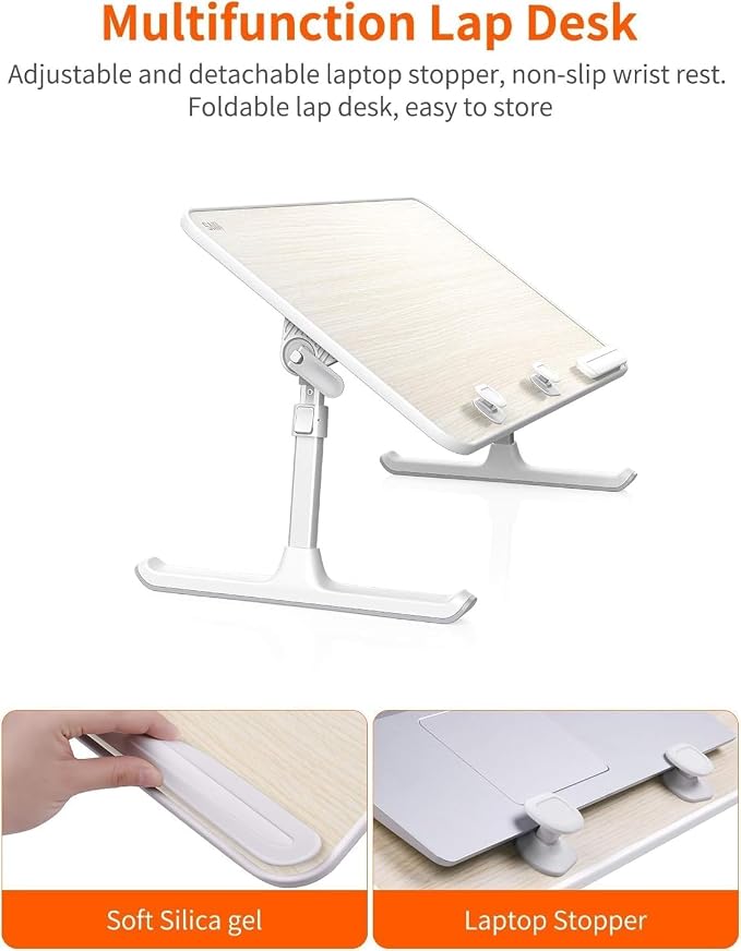 Laptop Desk for Bed, SAIJI Lap Desks Bed Trays for Eating Writing, Adjustable Computer Laptop Stand, Foldable Lap Table in Sofa and Couch（20.5x11.8 Teak