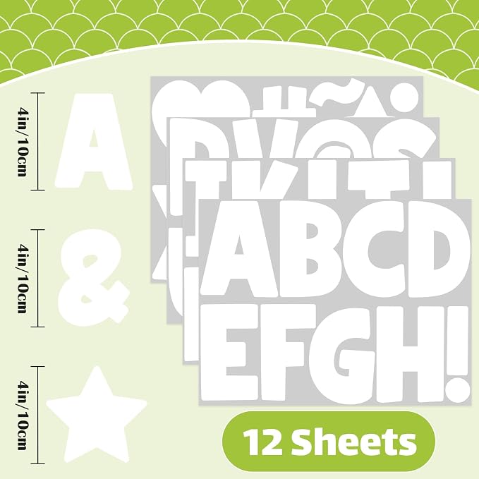 Letter Stickers Large 108 PCS Bulletin Board Letters 12 Sheets Alphabet Stickers Vinyl Self-Adhesive Stick on Letters for Poster Board Mailbox Sign DIY Crafts Classroom Party Decor (White, 4 Inch)