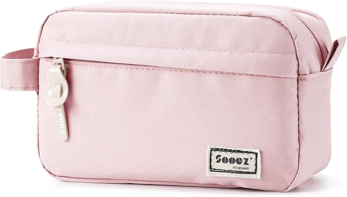 Sooez Original High Capacity Pencil Case, Big Pencil Bag Pouch Box Organizer Pen Case, Aesthetic Supply for Girls Adults, Portable Journaling Supplies with Easy Grip Handle & Loop, Pink