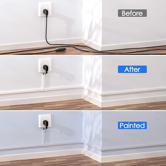 Yecaye 125in Cord Hider, Large Cord Covers for Wires on Wall, Cable Management Kit for Mount TVs, Wire Hider Cable Concealer for Home Office, W1.18in H0.6in, White