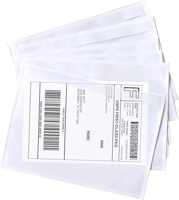 7.5" x 5.5" Shipping Label Sleeves, SJPACK Clear Adhesive Top Loading Packing List/Label Envelopes Pouches(200 Bags)