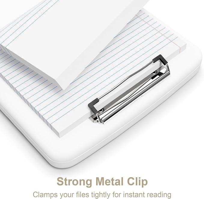Piasoenc Clipboard with Storage, 8.5 x 11 Organization Box with Pen Holder and A4 Legal Paper Folder, Folio & Side-Opening, Low Profile Clip,for Nurses,Teachers, Size 14 x 9.6 x 1.2 in, White