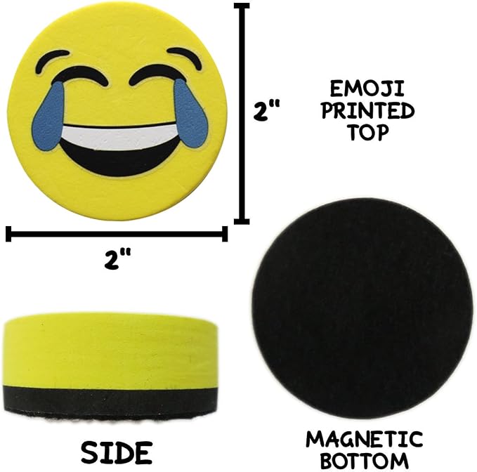 VIZ-PRO Magnetic Smiley Face Circular Whiteboard Eraser / 4 Pack of 2" Dry Erase Erasers