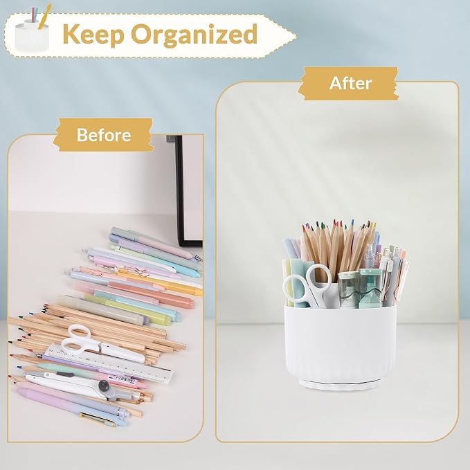 SKYDUE 360 Degree Rotating Desk Organizer, Dual-Purpose Pencil Pen Holder for Desk, Rotating Pencil Cup, Office Supplies, Desk Decor for Office, School, Home