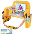 MENZOKE Kids Travel Tray for Toddler Car Seat, Toddler Gift for Boy | Road Trip Essentials Accessories Lap Tray, 16.5 x 13 inch, iPad Holder Stand, Storage Pockets, Snack Compartment, Yellow