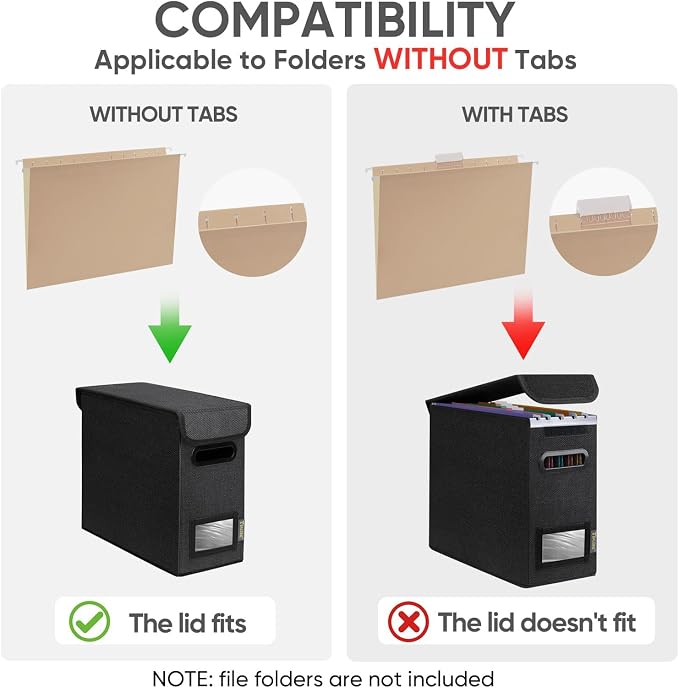 BALEINE File Organizer Box with Lid, Collapsible File Folder Organizer with Plastic Slide, Hanging File Folder Box for Office Document Storage (1 Pack, Black, S)