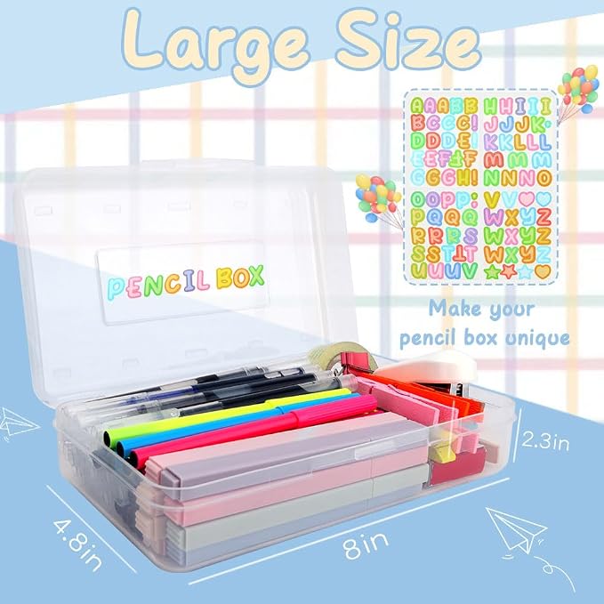 Clear Large Plastic Pencil Case Organizer - Hard Case for Girls, Big 3 Pack