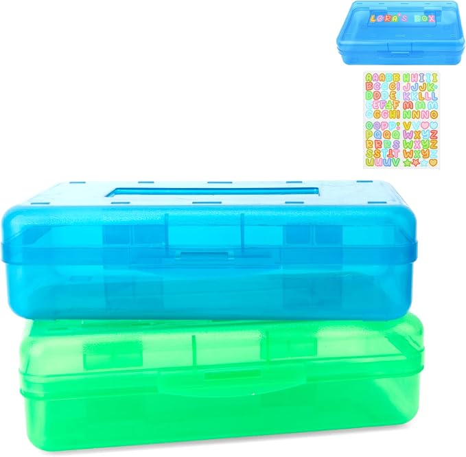Green Blue Hard Pencil Case Box Plastic Pencil Case Organizer Makeup Organizer for Desk Crayon Boxes Plastic 2 Pack for Pens Pencils Crayon School Stylish Office Supplies Storage Organizer Box Medium