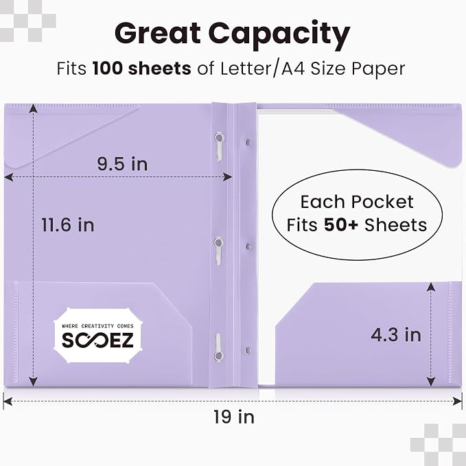 Sooez Folders with Pockets and Prong, 6 Pack, Pastels Colors, File Folders with Prongs, 2 Pocket Folders Bulk, Plastic Folder, School Folder College Supplies, Aesthetic Nursing Cute School Supplies