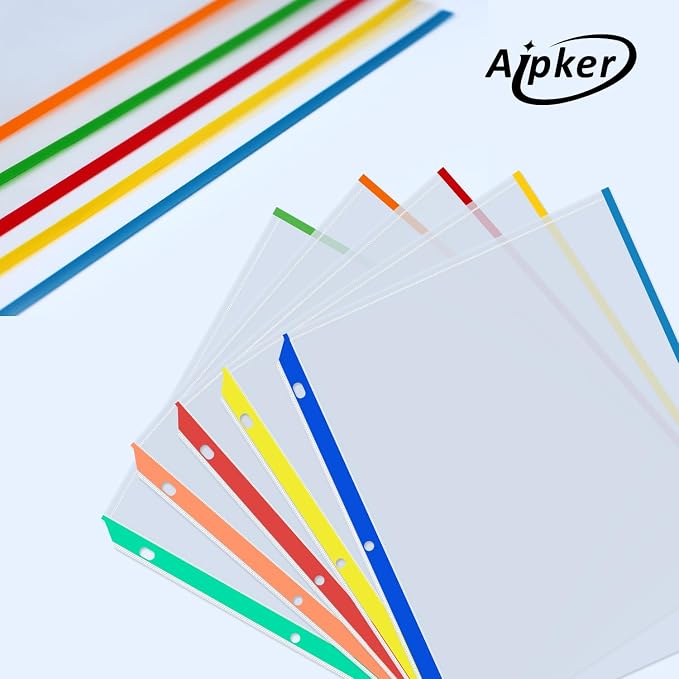 Sheet Protectors, Aipker Plastic Page Protectors for 3 Ring Binder, Heavy Duty 8.5 x 11 Paper Sheet Protector, Clear Binder Sleeves, Color Edge Document Protector for Office School (40 Pack)