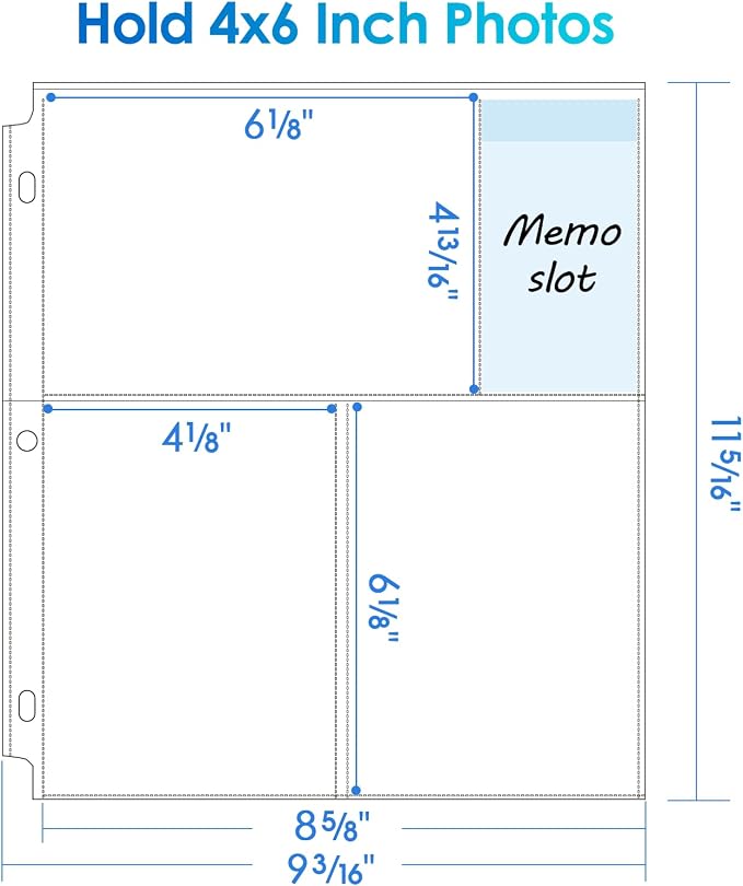 MaxGear 120 Pack 4x6 Photo Sleeves for 3 Ring Binder (720 Picture),3 Pocket | Heavy-Duty Archival Page Protectors, Clear Photo Album Refill Pages, Plastic Postcard Sleeves, Recipe Card Binder Inserts