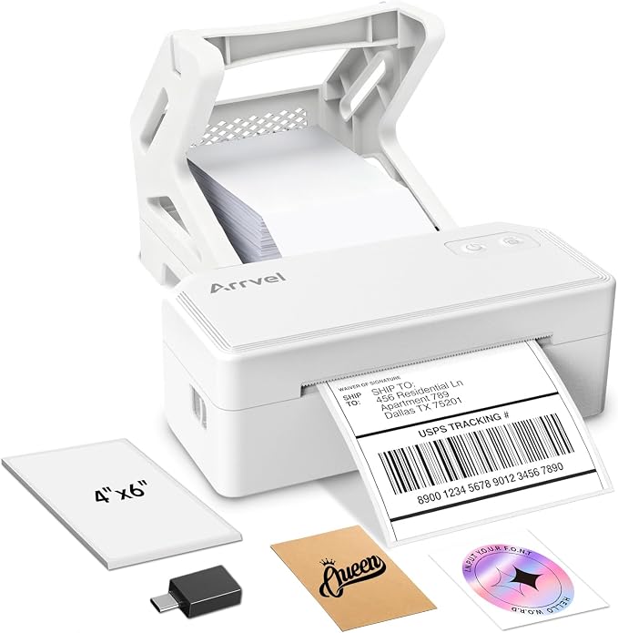 Bluetooth Thermal Label Printer with Stand, Wireless 4x6 Shipping Label Printer for Small Business, Inkless Printing for USPS Amazon Etsy Shopify, Support iPhone Android Windows Mac (White)