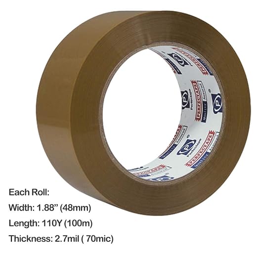 PERFECTAPE Heavy Duty Brown Packing Tape 12 Rolls, Total 1200M, 2.7 mil, 1.88 inch x 100 Meters, Ultra Strong, Refill for Packaging and Shipping | Total 1200 meters, 2.7 mil, Ultra Strong, Refills for Moving, Packaging and Shipping