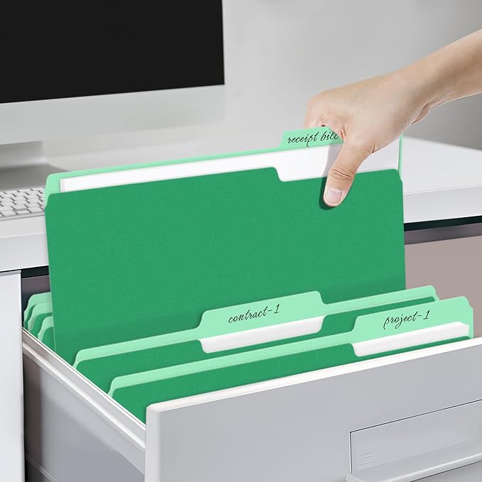 SUNEE File Folders, 36 Pack Manilla Folders 8.5 x 11, Colored File Folders Home Office School Supplies for Documents Files Paper, Green