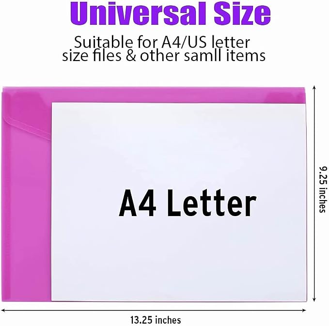 Sooez 48 Pack File Folders, Clear Poly Envelopes Plastic Folders, Folder for Documents Letter A4 Size with Label Pocket, Teacher School Office Supplies Organization Storage, Assorted Color