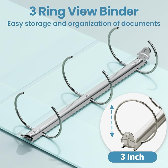SUNEE 3 Ring Binder 3 Inch 4 Pack, 3" Clear View Binder Three Ring PVC-Free (Fit 8.5x11 Inches) for School or Office Supplies, Blue