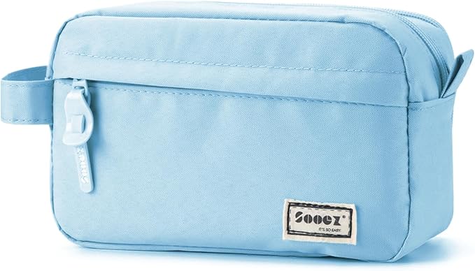 Sooez Original High Capacity Pencil Case, Big Pencil Bag Pouch Box Organizer Pen Case, Aesthetic Supply for Girls Adults, Portable Journaling Supplies with Easy Grip Handle & Loop, Blue