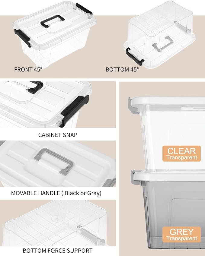 NUMIFUN 7Qt Clear Plastic Storage Bins with Lids,6 Pack | Stackable organizing totes with buckle latches & handles.Dust-proof clear design for home,office & pantry space saving