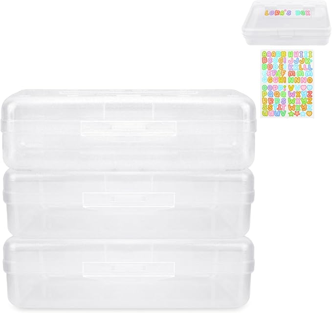 Clear Large Plastic Pencil Case Organizer - Hard Case for Girls, Big 3 Pack