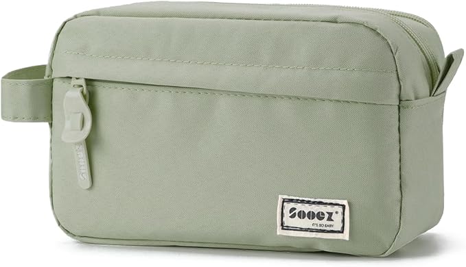 Sooez Original High Capacity Pencil Case, Big Pencil Bag Pouch Box Organizer Pen Case, Aesthetic Supply for Girls Adults, Portable Journaling Supplies with Easy Grip Handle & Loop, Olive Green