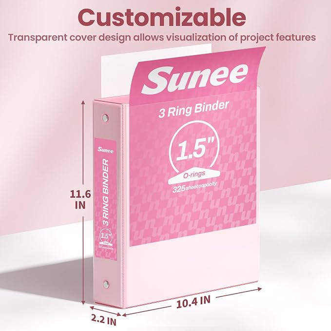 SUNEE 1.5 Inch Binders 3 Ring 4 Pack, Clear View 1 1/2 Inch Binders Three Ring PVC-Free (Fit 8.5x11 Inches) for School or Office Supplies, Assorted Pastel