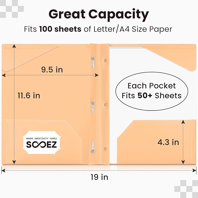Sooez Plastic Folders with Pockets and Prongs, 6 Pack Pocket Folders with Prongs, Heavy Duty 3 Prong Folder with 2 Pocket for Document, Colored File Folders Back to School Supplies, Light Retro
