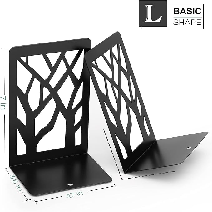 MaxGear Book Ends Tree Design Modern Bookends for Shelves, Non-Skid Bookend, Heavy Duty Metal Book Stopper for Books/CDs, Decorative Book Shelf Home, 7 x 4.7 x 3.5”, Black (6 Pair/12 Pieces, Large) | Metal Constructio,Heavy Duty,Non-Skid Pads,Scratch R...