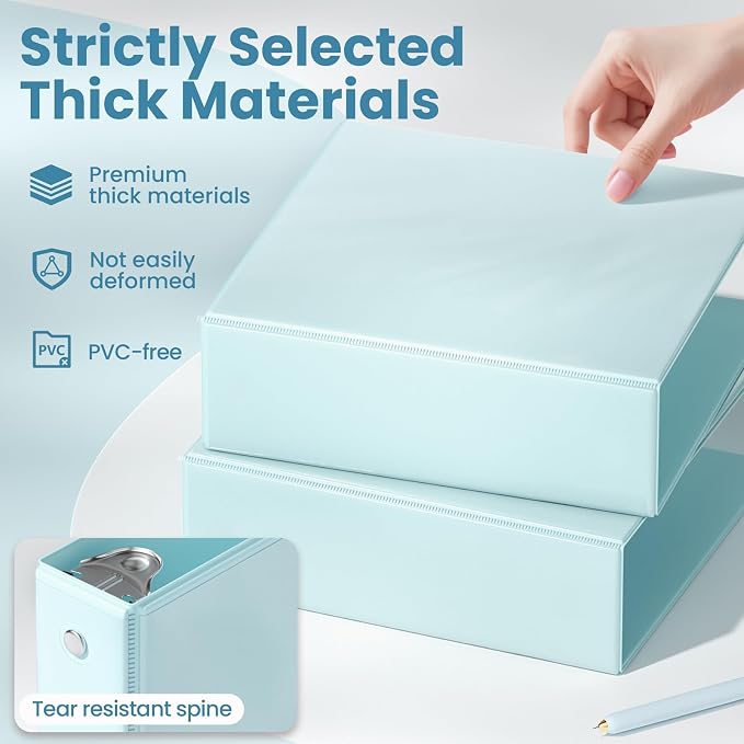 SUNEE 3 Ring Binder 3 Inch 4 Pack, 3" Clear View Binder Three Ring PVC-Free (Fit 8.5x11 Inches) for School or Office Supplies, Blue