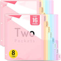 Forvencer 16 Count Dividers with Two Pockets, 8 tab Binder Dividers for 3 Ring Binder Organizer, Binder Divider with Tabs for School Office and Home Organization, Multicolor, 2 Sets