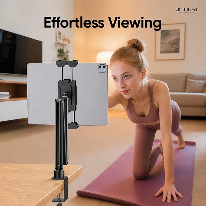 Urmust Tablet Stand for Desk, Adjustable iPad Holder for Bed, 360° Rotation, Sturdy Aluminum Tablet Arm Mount for 4.7"-15.6" iPad Pro/Air/Mini, iPhone, Galaxy Tab, for Kitchen, Work, Video Call
