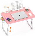 Lap Desk for Bed, Adjustable Laptop Desk with USB Charging Port, Storage Drawer & Bookshelf — Foldable Bed Desk for WFH & Students, 23.6" Desktop Fits 20" Laptop, Non-Slip, Pink