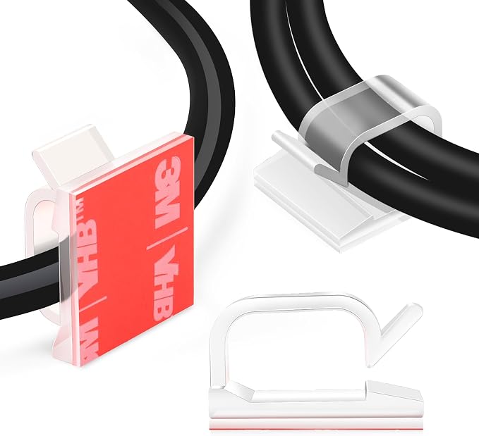 60 PCS XHF 3/4” Adhesive Cable Wire Clips Clear, Outdoor Christmas Light Clips, Cable Staples Cable Management Wire Organizer Cord Holder for Under Desk, Car, Wall, TV PC Ethernet
