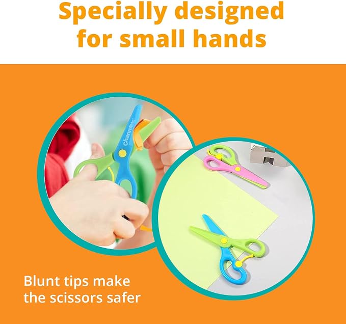 Channie's Safety Scissors for Small Hands (Ages 3-5) - Kid-Safe Plastic Training Scissors for Preschoolers, Child Hand-Eye Coordination Development, Kids Scissors, Toddler Safety Scissors (2 pack)
