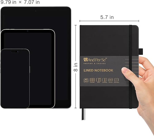 &And Per Se 10-Pack Lined Notebooks, A5 Hardcover, 160 Pages 100gsm Thick Paper, Office Supply Bulk Order, Corporate New Hire Kits, Breakroom Essentials – College Ruled, 10 Units (Black)