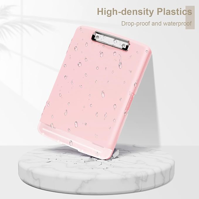 Piasoenc Clipboard with Storage, 8.5 x 11 Organization Box with Pen Holder and A4 Legal Paper Folder, Folio & Side-Opening, Low Profile Clip,for Nurses,Teachers, Size 14 x 9.6 x 1.2 in, Pink