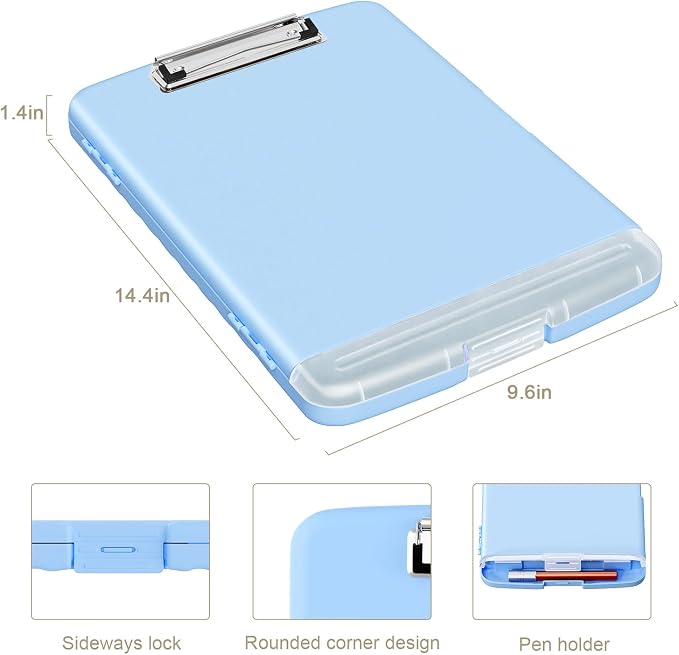 Piasoenc Clipboard with Storage, 8.5 x 11 Organization Box with Pen Holder and A4 Legal Paper Folder, Folio & Side-Opening, Low Profile Clip,for Nurses,Teachers, Size 14 x 9.6 x 1.2 in, Dark Blue
