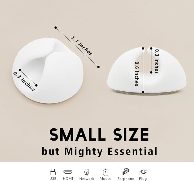 SmiLife Cable Clips, Cord Holder, Adhesive Cord Clips, Wire Holder for Cable Management, Phone Charger, Desk, Wall, Nightstand and Office, White 9 PCS