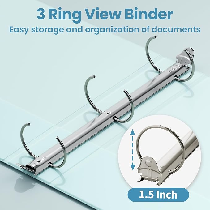 SUNEE 1.5 Inch Binders 3 Ring 4 Pack, Clear View 1 1/2 Inch Binders Three Ring PVC-Free (Fit 8.5x11 Inches) for School or Office Supplies, Blue