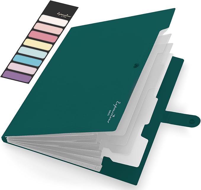 Sooez Accordion File Organizer, Letter Size Expanding File Folder with Labels, 5 Pocket Folders for Document, Portable Paper Bill Receipt Organizer for Home School Office Supplies, A4 Size, Dark Green