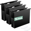 Shutex Extra Capacity Plastic Hanging File Folders,12 Pack Reinforced Hang Folders Letter Size,Accordian Pocket,Heavy Duty 2 Inch Expansion,Hard Hanging Folder Organizer for Office Home,Black