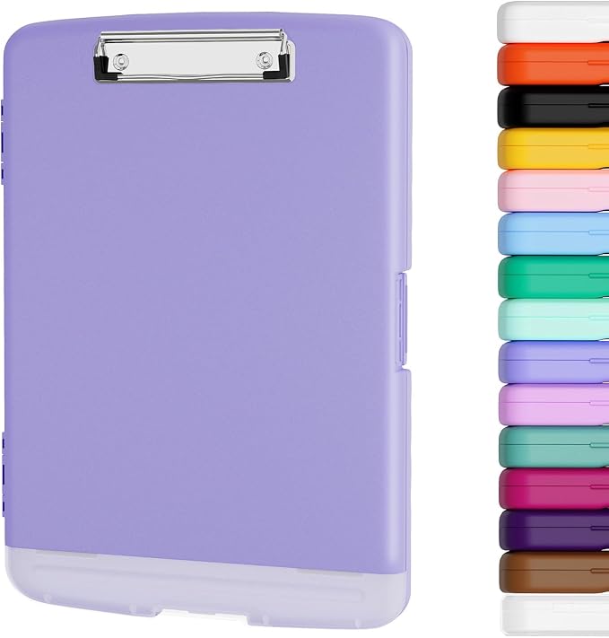 Piasoenc Clipboard with Storage, 8.5 x 11 Organization Box with Pen Holder and A4 Legal Paper Folder, Folio & Side-Opening, Low Profile Clip,for Nurses,Teachers, Size 14 x 9.6 x 1.2 in, Purple