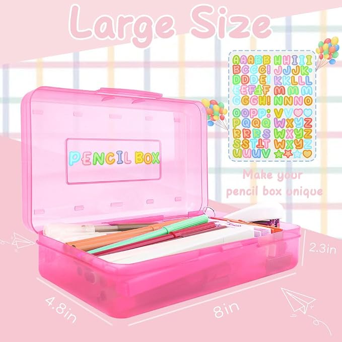 Pink Pencil Case Plastic Clear Hard Pencil Box Crayon Box Organizer 1 Pack Office Supplies Storage Container Organizer Boxes for Girls for Pens Crayon School Stylish Art Office Supplies Storage Medium