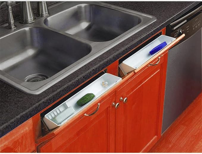 14“ Kitchen Sink Front Trays Tip Out Tray Set Polymer Plastic White – 1 Pair