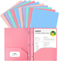 HABGP Two Pocket Folder with Prongs (10 Pack, Pastel Colors), Plastic Folders with Pockets and Business Card Holder, Folders with Pocket Fit Letter Size, Organizing Papers in School, Office & Business