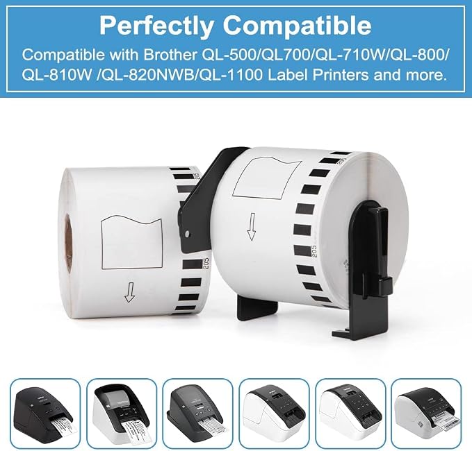 20 Rolls DK-2205 Compatible with Brother DK2205 (2.4 in X 100 Ft) Continuous Length Label Use with QL-800 QL 600 810W 820nwb Printer - 20 White Paper Rolls + 2 Frame
