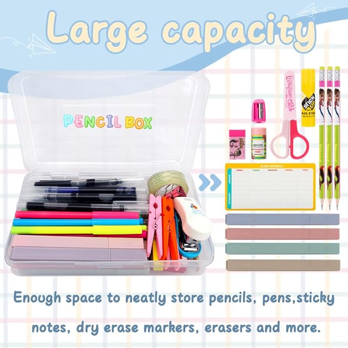 Clear Large Plastic Pencil Case Organizer - Hard Case for Girls, Big 3 Pack