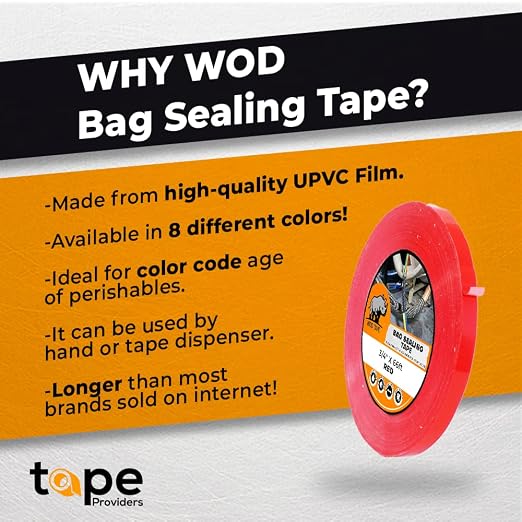 WOD Tan Produce Poly Bag Sealing Tape, 3/8 inch x 180 yds. for Packaging and Sealing of Meat, Gifts, or Ice Bags BSTC24PVC