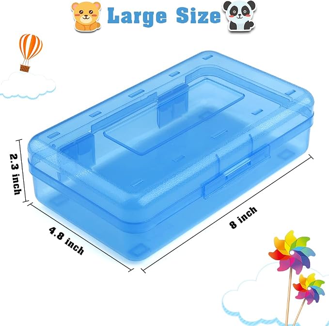 Pencil Box, Large Capacity Clear Pencil Case, 1 Pack Hard Pencil Case, Clear Crayon Box with Snap-tight Lid Stackable Design, Plastic Storage Box for Office Supplies, Blue