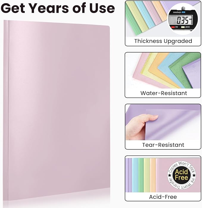 Sooez Folders with Pockets and Prong, 6 Pack, Pastels Colors, File Folders with Prongs, 2 Pocket Folders Bulk, Plastic Folder, School Folder College Supplies, Aesthetic Nursing Cute School Supplies